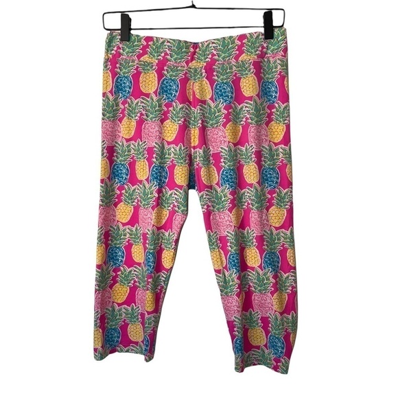 Simply Southern Pink Blue Yellow Pineapple Capri soft and comfy Leggings. OS - Picture 3 of 8